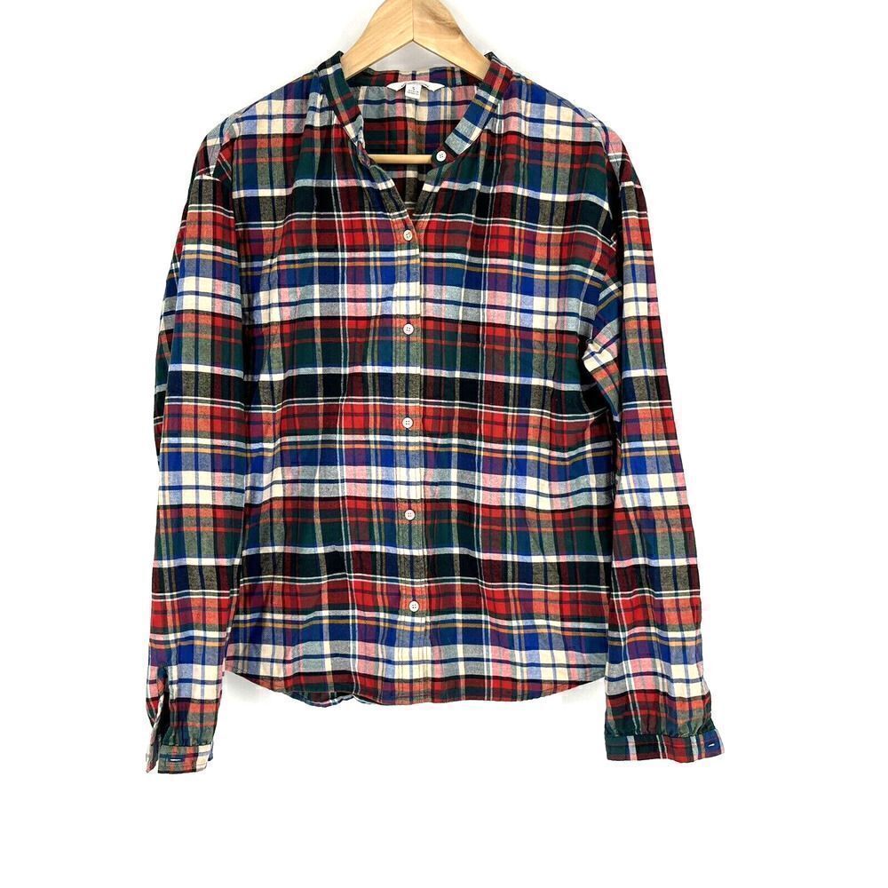 LL Bean Shirt Size Small Womens Red Signature Lightweight Flannel Collarless